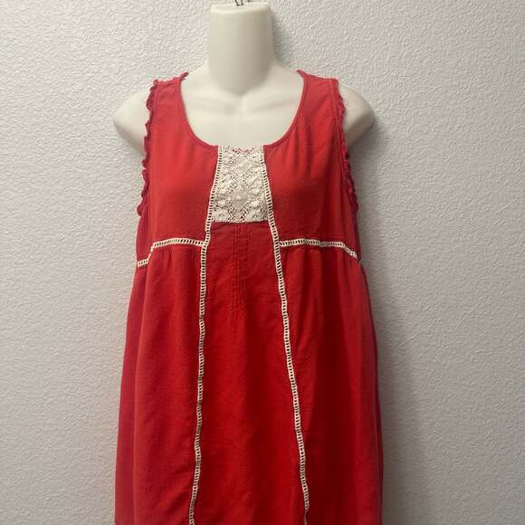 Umgee Tops - Umgee Red Rust Crochet Lace Trim Sleeveless Boho Tunic Top